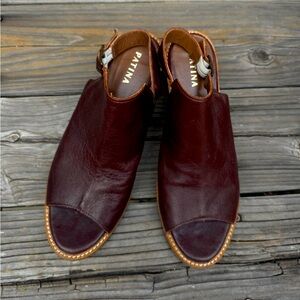 Patina Leather Heeled Sandal Mules 9